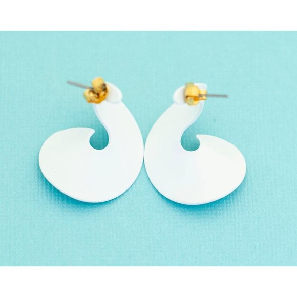 Vintage Abstract White Ceramic Dangle Earrings by Avon, E24 - Picture 2 of 5